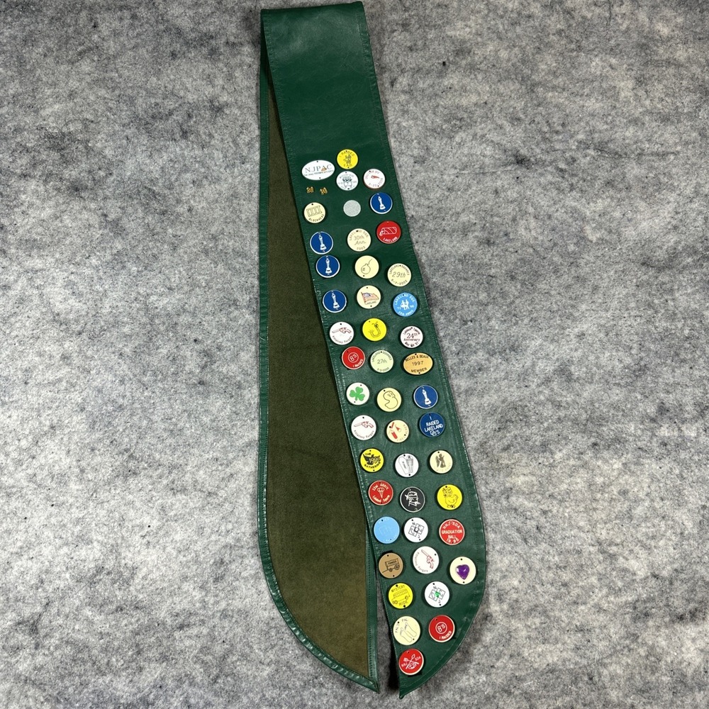 Vtg Dance Club Merit‎ Sash Green Pleather 46 Merit Badges Outdoors 90s